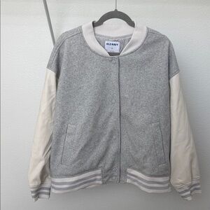 Old Navy Light Gray & Cream Letterman Bomber Jacket